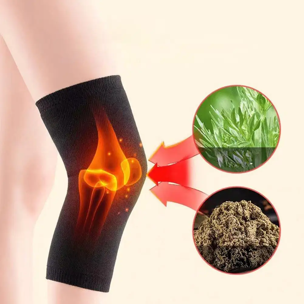 1 Pair Wormwood Knee Pads Self Heating Four Sided Elasticity To Keep Warm Old Cold Legs For Men And Women Joint Protection Calf
