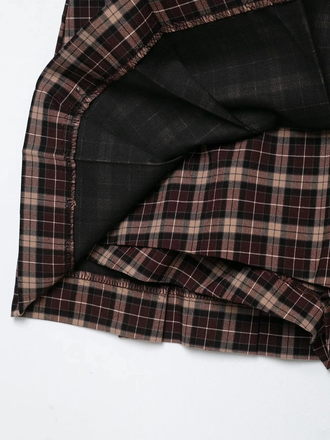 KONDALA Lässiger Chic Damenanzug, Karierter Stehkragen, Langarm, Reißverschluss, Kurzer Mantel, Faltenrock, Shorts, Mode 2026 Herbst-Urlaubsset – Detail 21