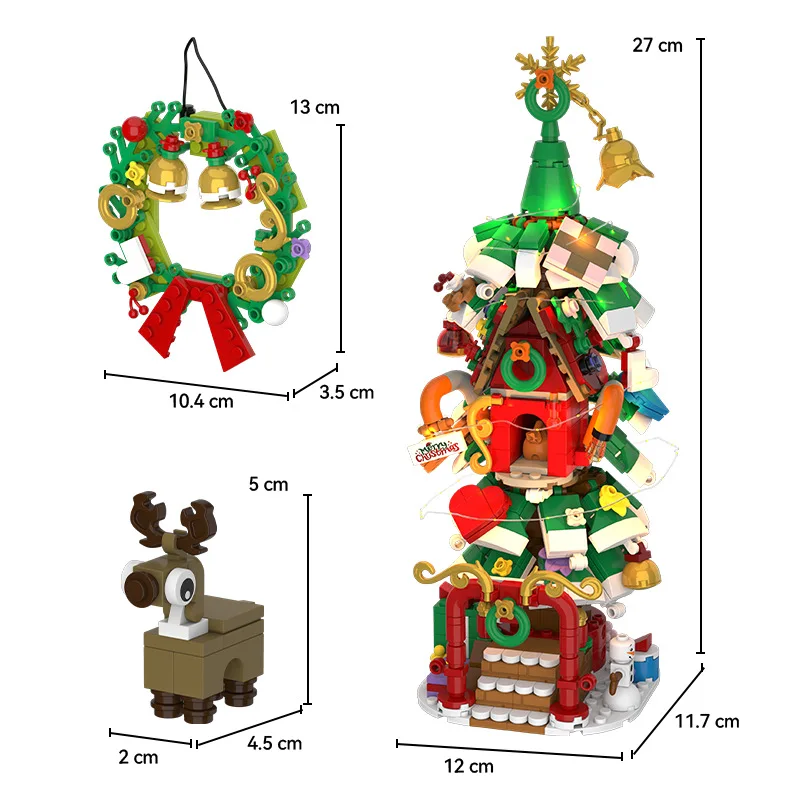 Bloques de construcción de la serie navideña MOC con luz LED, trineo, alce, modelo de árbol de Navidad, decoraciones, ladrillos para niños, juguetes de regalo, 820 Uds.