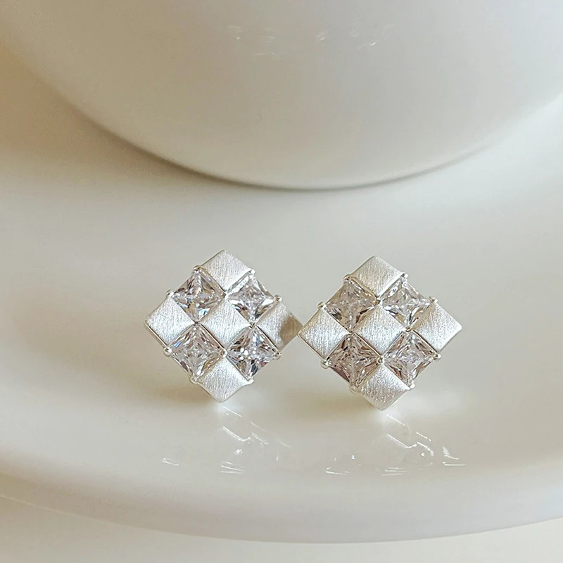 GANPUP Exquisite Quadratische Netz-Zirkonia Ohrstecker für Damen, Modischer Neuer Schmuck, Geschenk für Partys – Detail 2