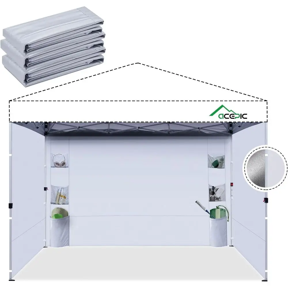 

Палатки 10x10: водонепроницаемые и устойчивые к УФ-излучению боковые стенки из полиэстера 300D, 6 окон, белый/серебристый цвет (3 боковые стенки, палатка в комплект не входит)