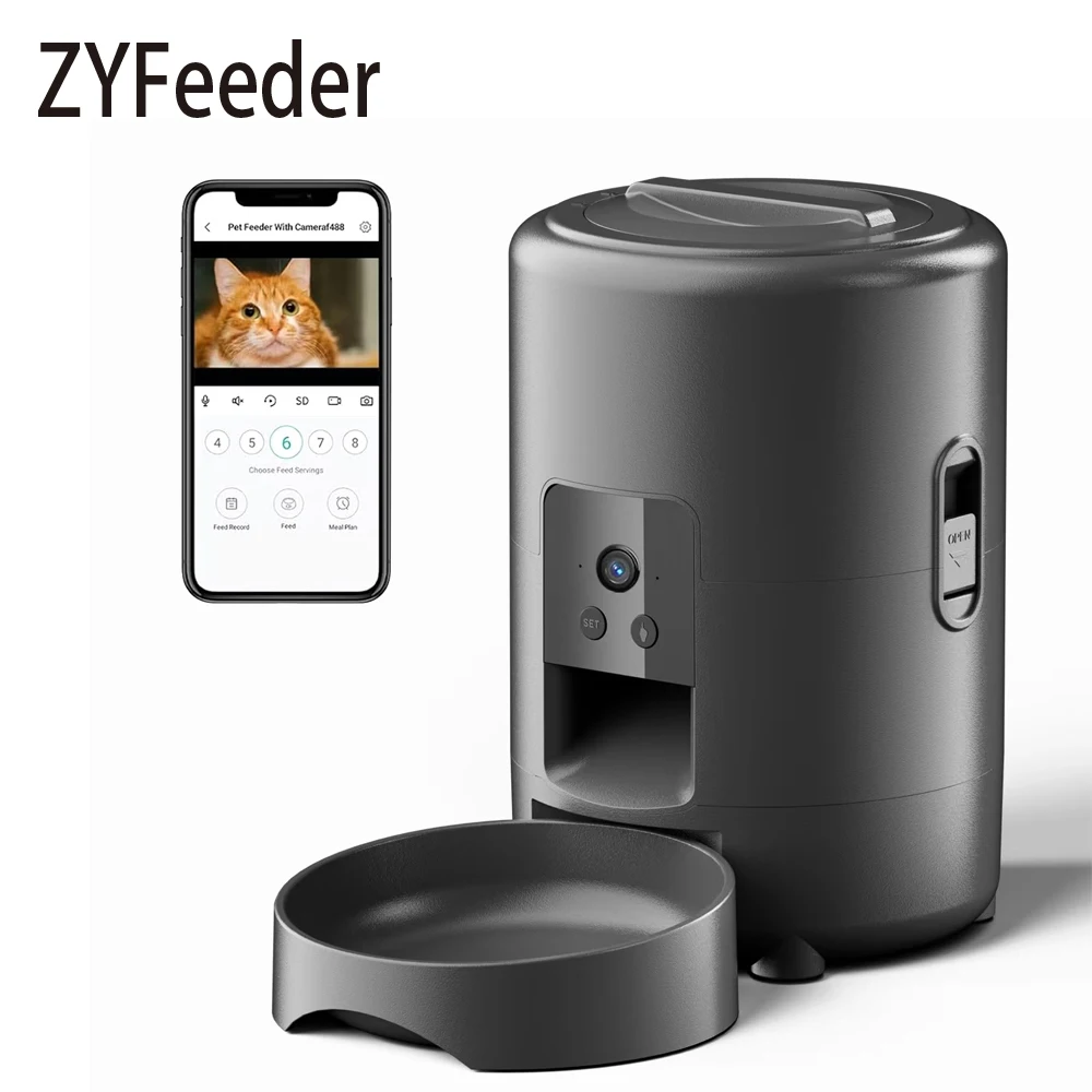 2L Automatic Pet Feeder Cat Smart Pet Feeder Wi-Fi & Camera Controlled Feeder Dog & Cat Food Dispenser Remote App (No 5V 2A Plug