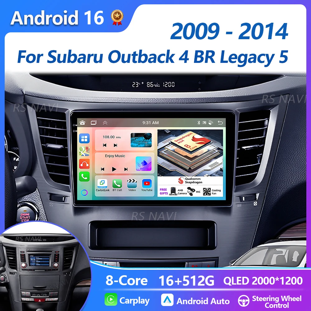 Radio Multimedia para Auto con Android 16 y Carplay, Plug and Play, para Subaru Outback 4 BR Legacy 5 2009 - 2014, Autoradio Estéreo