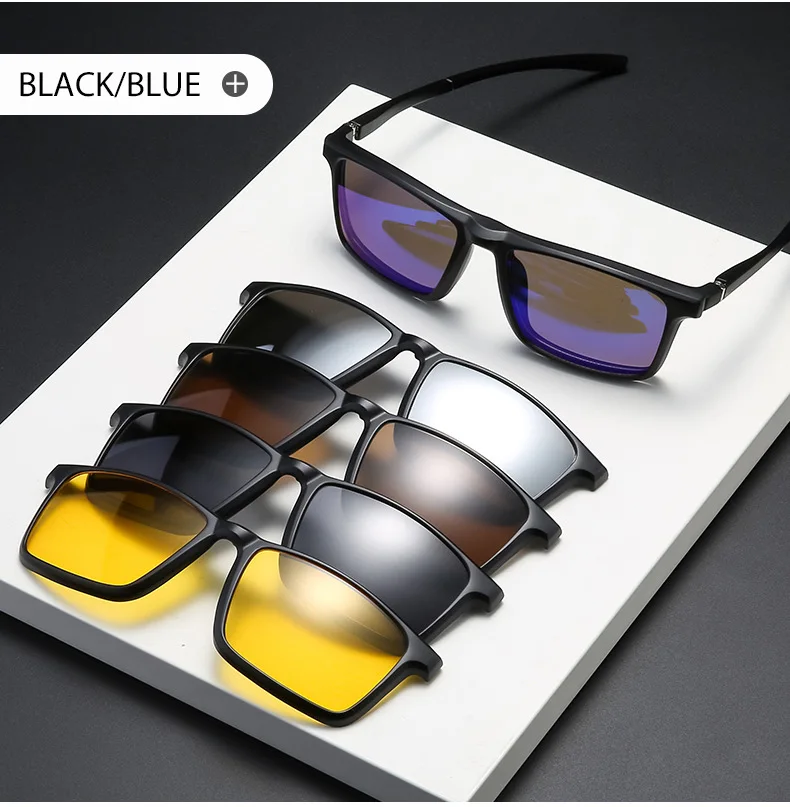 VCKA 6-in-1-Myopie-Brille mit Magnetclip, Sonnenbrille für Herren und Damen, quadratischer Rahmen, verschreibungspflichtig, kurzsichtig, Astigmatismus – 0,5 bis -10 – Detail 9
