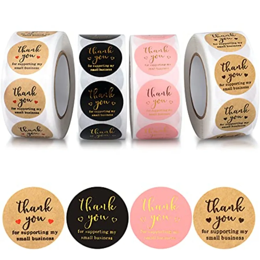 

Thank You Round Stickers for Supporting My Small Business Adhesive Labels 3-Color 1inch 2000Pcs 4 Rolls Each Roll 500Pcs