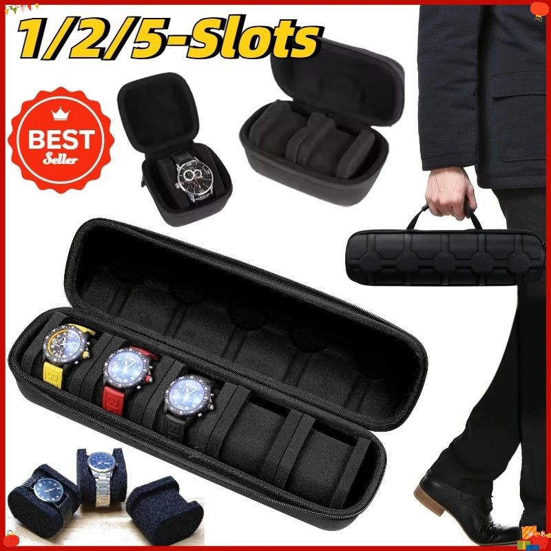 1/2/5 Slots Watch Box Organizer Hard Shell Watch Travel Case Portable Watch Storage Display Holder with Pillow for Men Storage