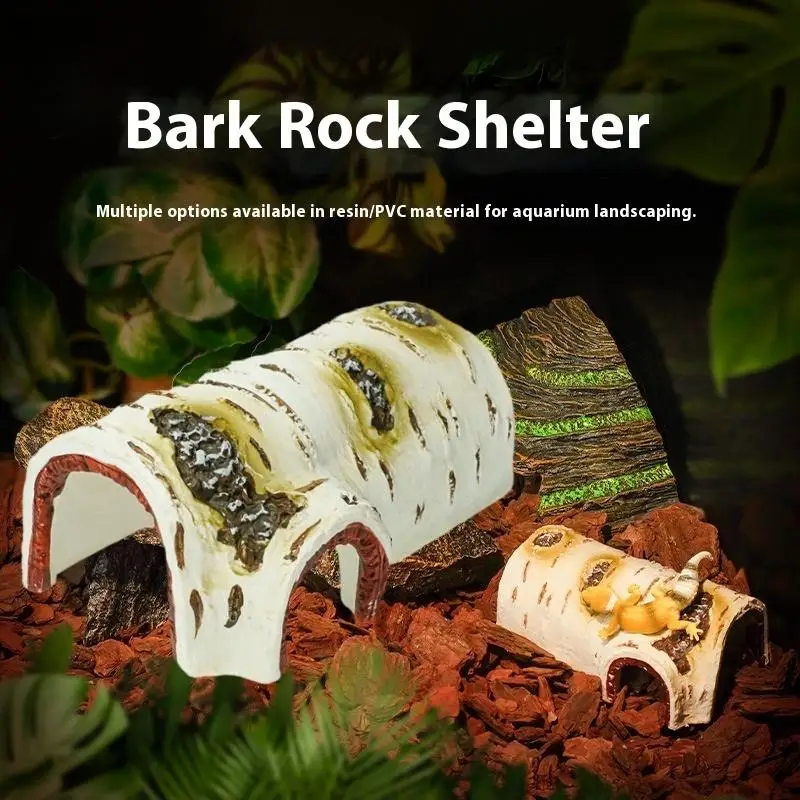 Refugio de PVC con textura de madera de abedul duradero, cueva oculta para reptiles, lagartos, anfibios, juego relajante, 1 Uds.