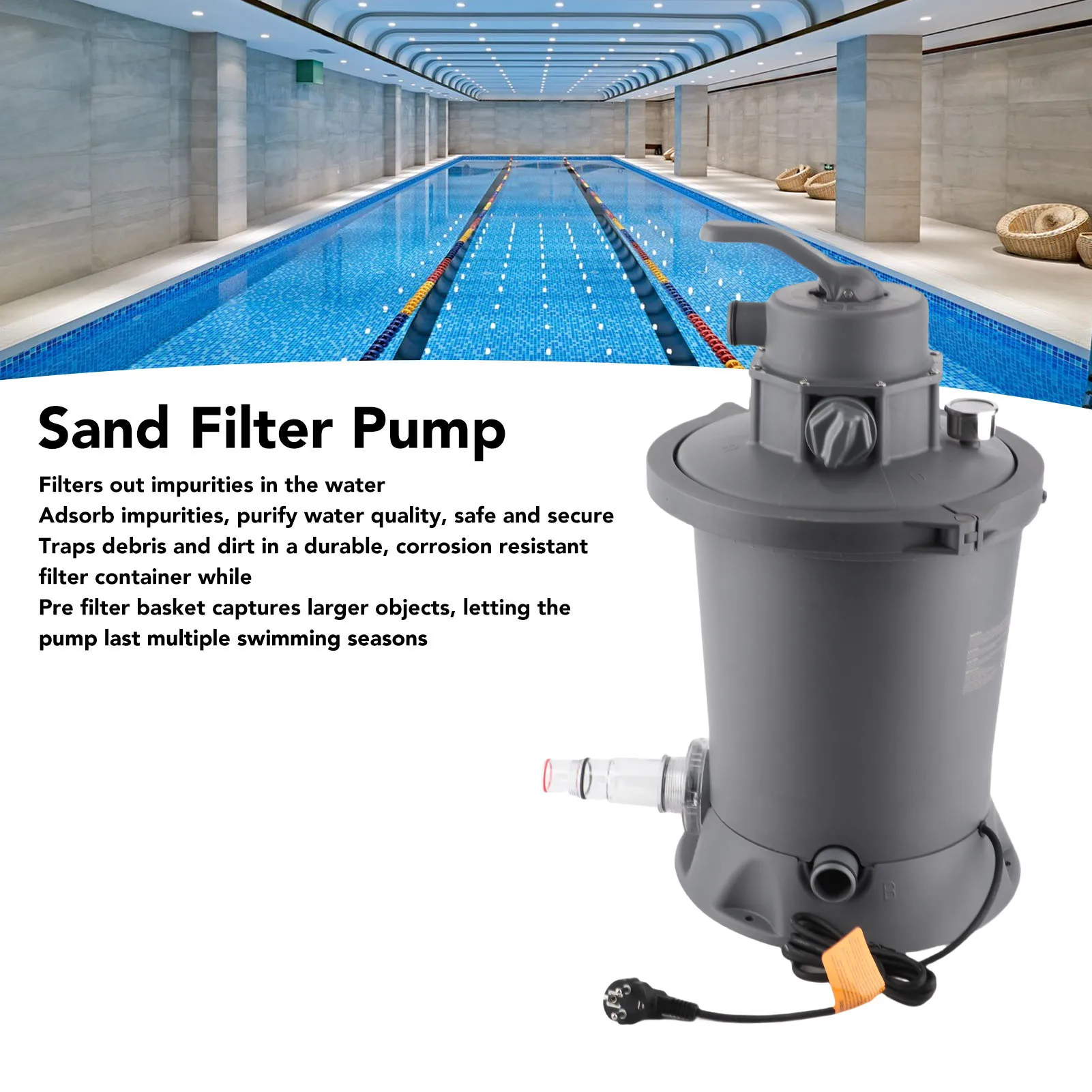 

Насос с песчаным фильтром на 800 галлонов, 60 Вт, картридж для бассейна, фильтрующий насос переменного тока для бассейнов емкостью от 1100 до 18100 л