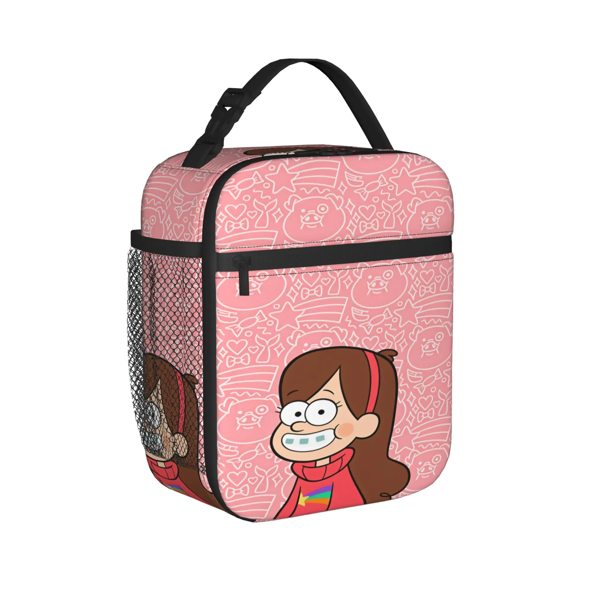 Mabel Lunch Bag G-Gravity Falls Portable Zipper Lunch Box Child Picnic Print Cooler Bag Vintage Waterproof Thermal Lunch Bags