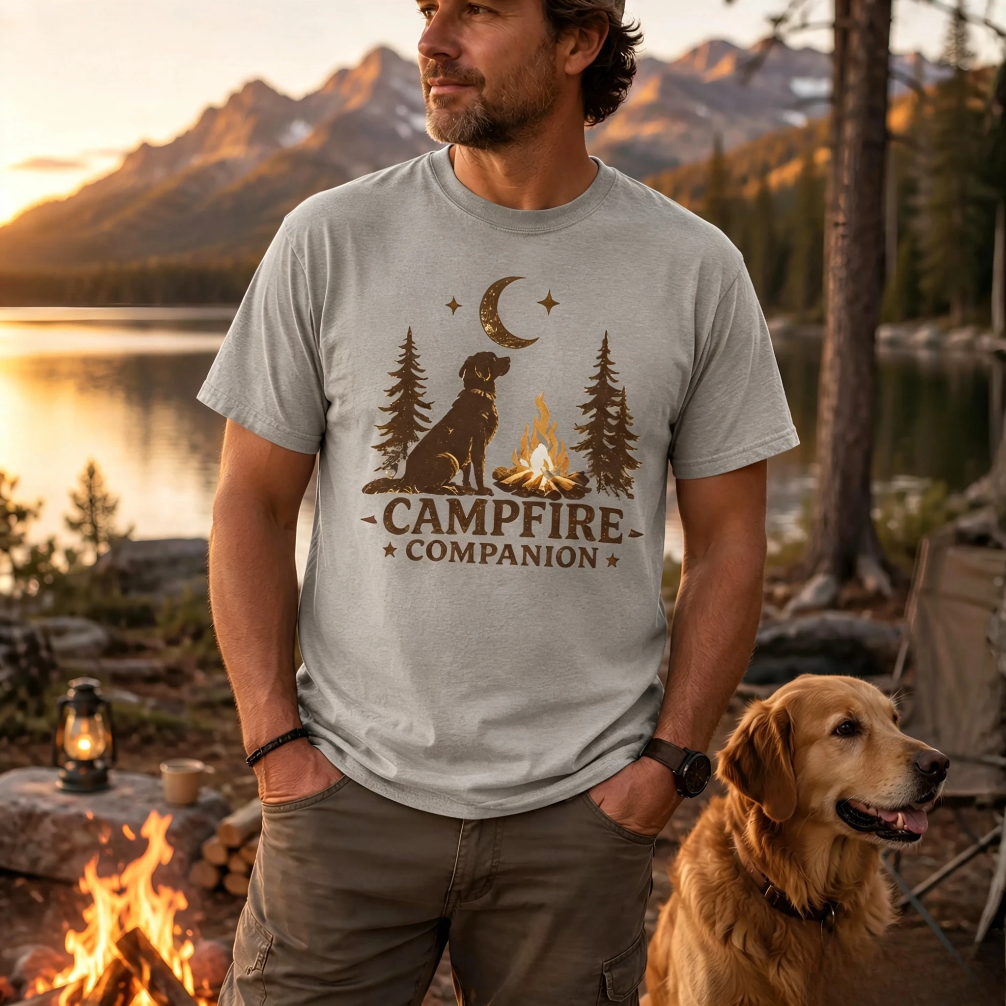 Campfire Companion Shirt, Dog Lover Camping Tee Outdoor Adventure T-Shirt, Campfire Dog Graphic Tee Hiking Shirt Comfort Colors