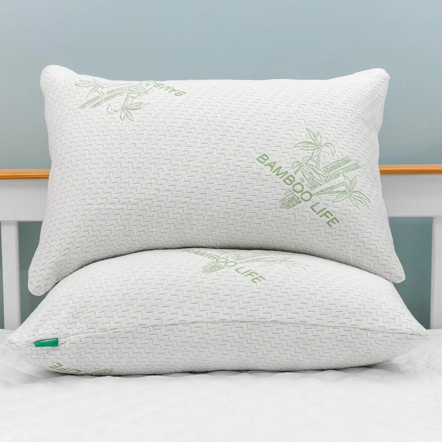 

King Size Cooling Shredded Memory Foam Pillows Set of 2 for Sleeping with Removable Bamboo Cover - Adjustable Loft for Back, Stomach & Side Sleepers
