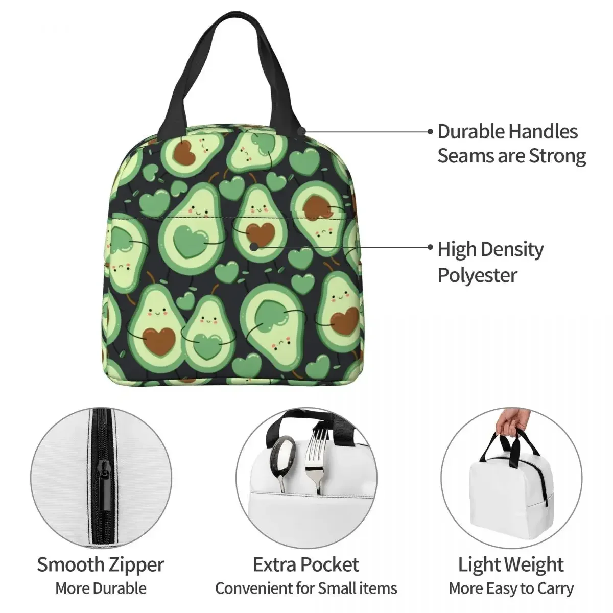 لطيف الأفوكادو الفاكهة معزول أكياس الغداء حقيبة حرارية وجبة الحاويات مانعة للتسرب حمل علب الاغذية الغذاء حقيبة الشاطئ نزهة #5