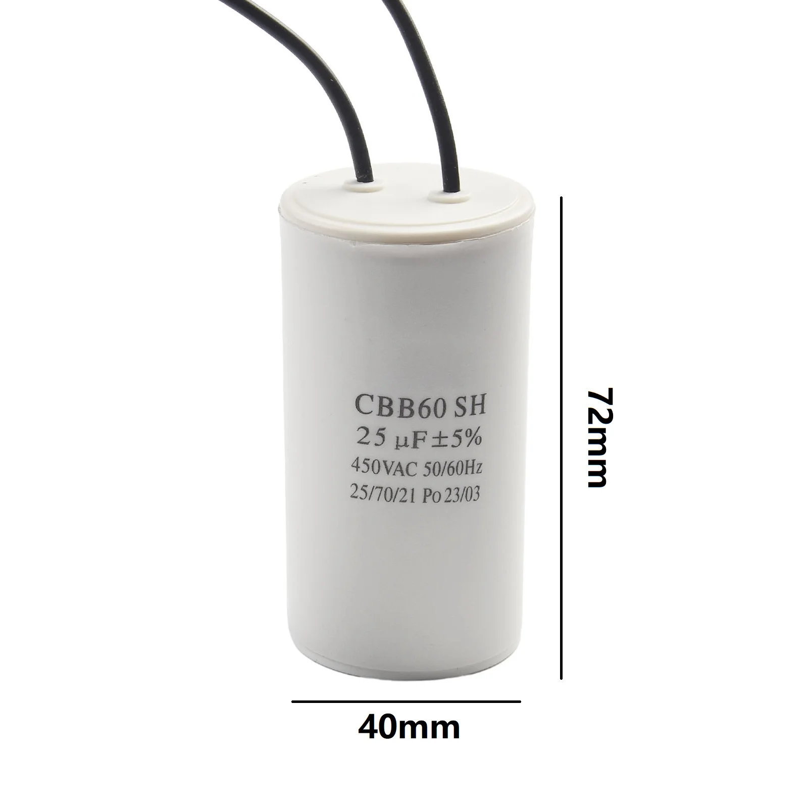 Imagem -02 - Capacitor de Corrida Cbb60 com Fio Capacitor Redondo para Motor Revestido Ferramentas Elétricas 450v ac 20uf