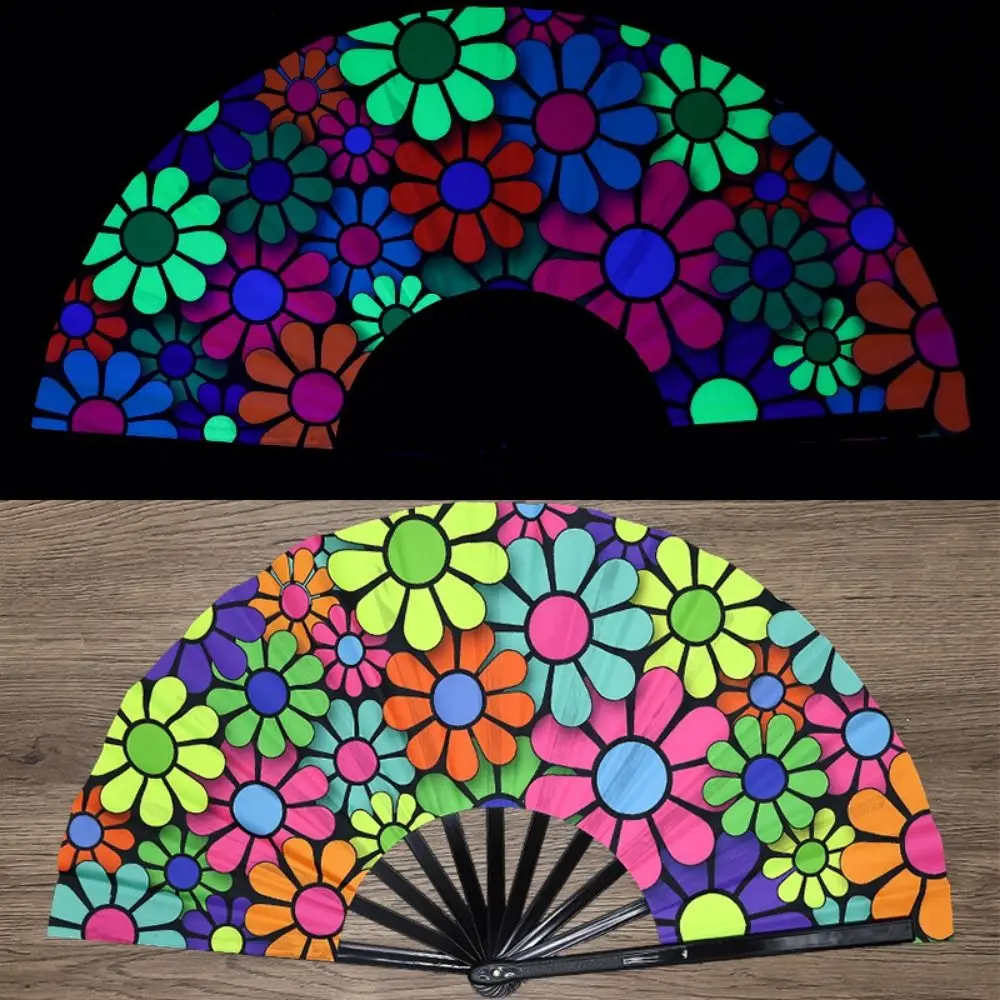 Chinese Style 33cm Rave Hand Fan UV Glow Folding Kung Fu Fan Gradient Colorful Reflective Surface Portable Handheld Fan Gift