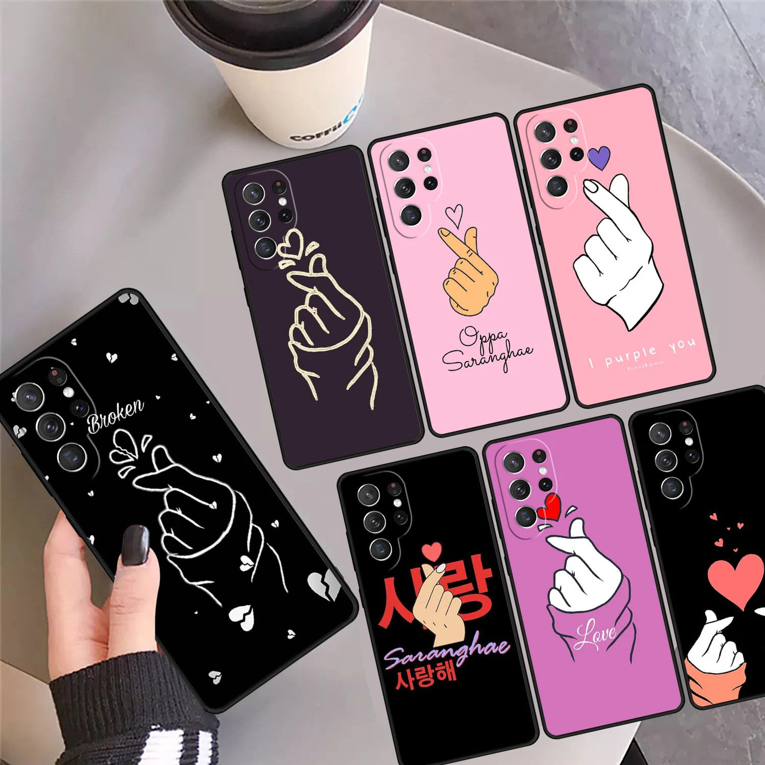 

Cute Korean Font Saranghae I love you Phone Case Cover For Samsung Galaxy S24 S25 Ultra S23 S22 Plus S21 FE S20 Note 10 20 Pro