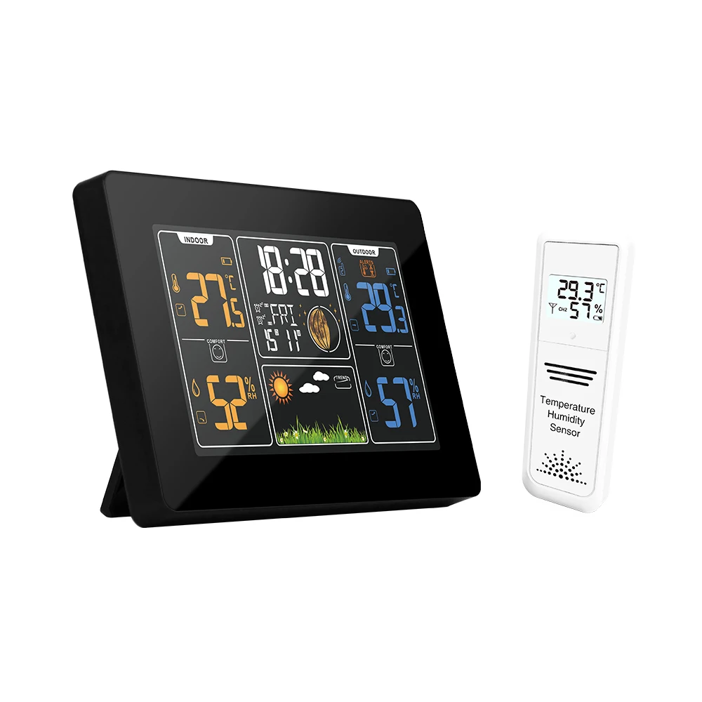 PT201C Multi-function Digital Weather Station Clock/Indoor/Outdoor Temperature/Humidity/Moon/Phase/Calendar/Alarms Home Office