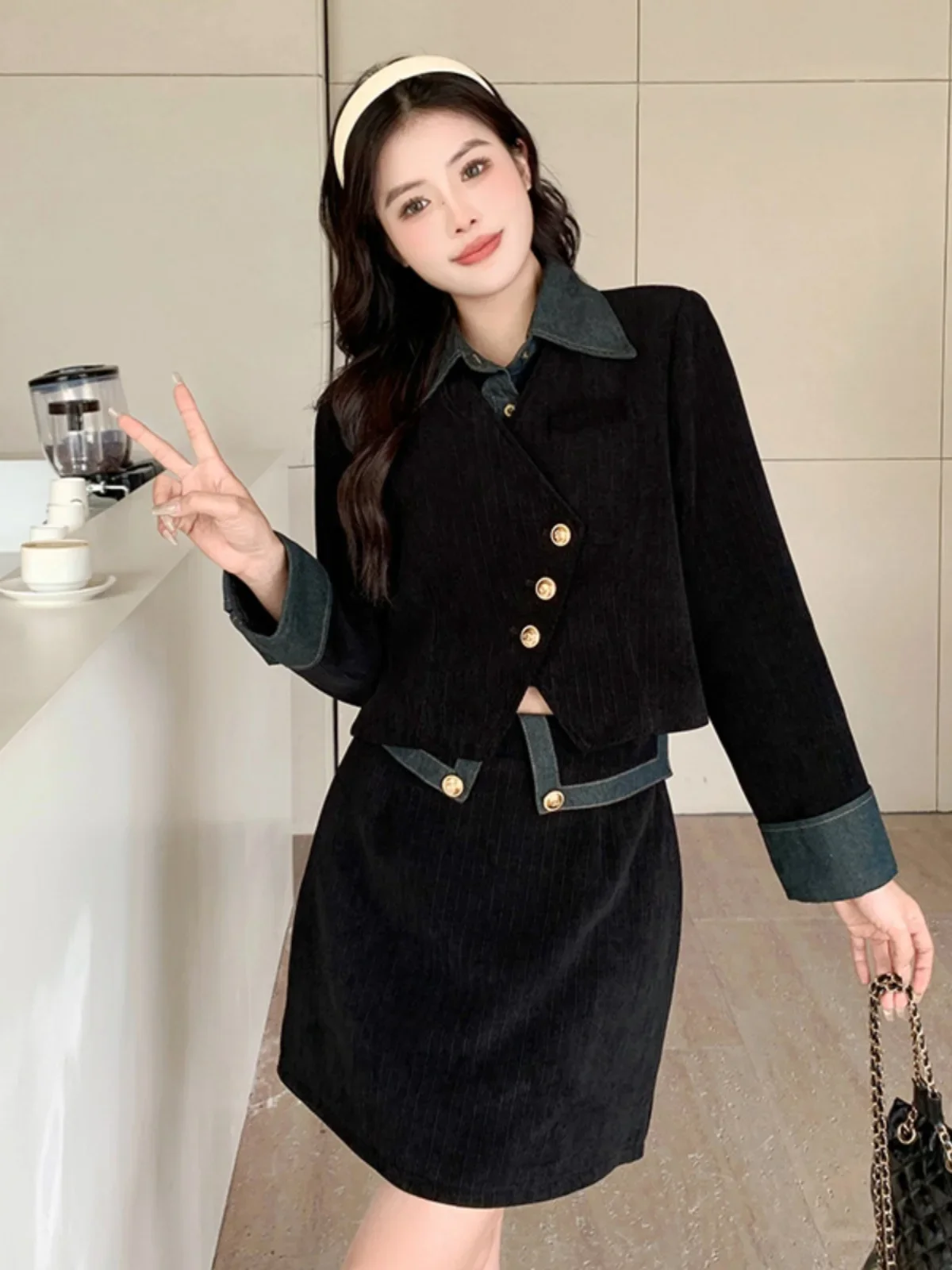 Plus Size Women's High-end Dress Set: Autumn French Audrey Hepburn Style Top and Slimming Skirt Two-piece Outfit High Quality