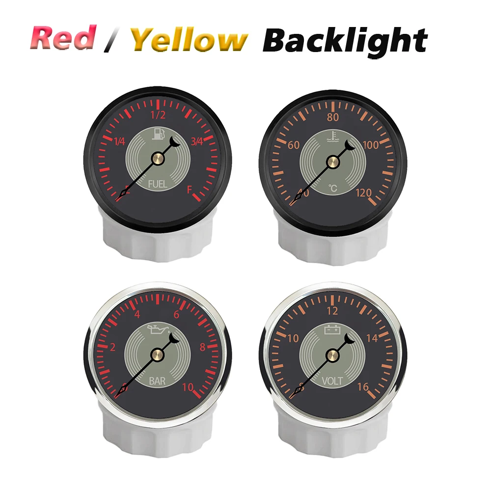 Rhaxel 52mm Gauge Set Fuel Level Meter with 10Bar Oil Pressure Gauge Water Temperature Meter 12V Voltage Gauge with Backlight