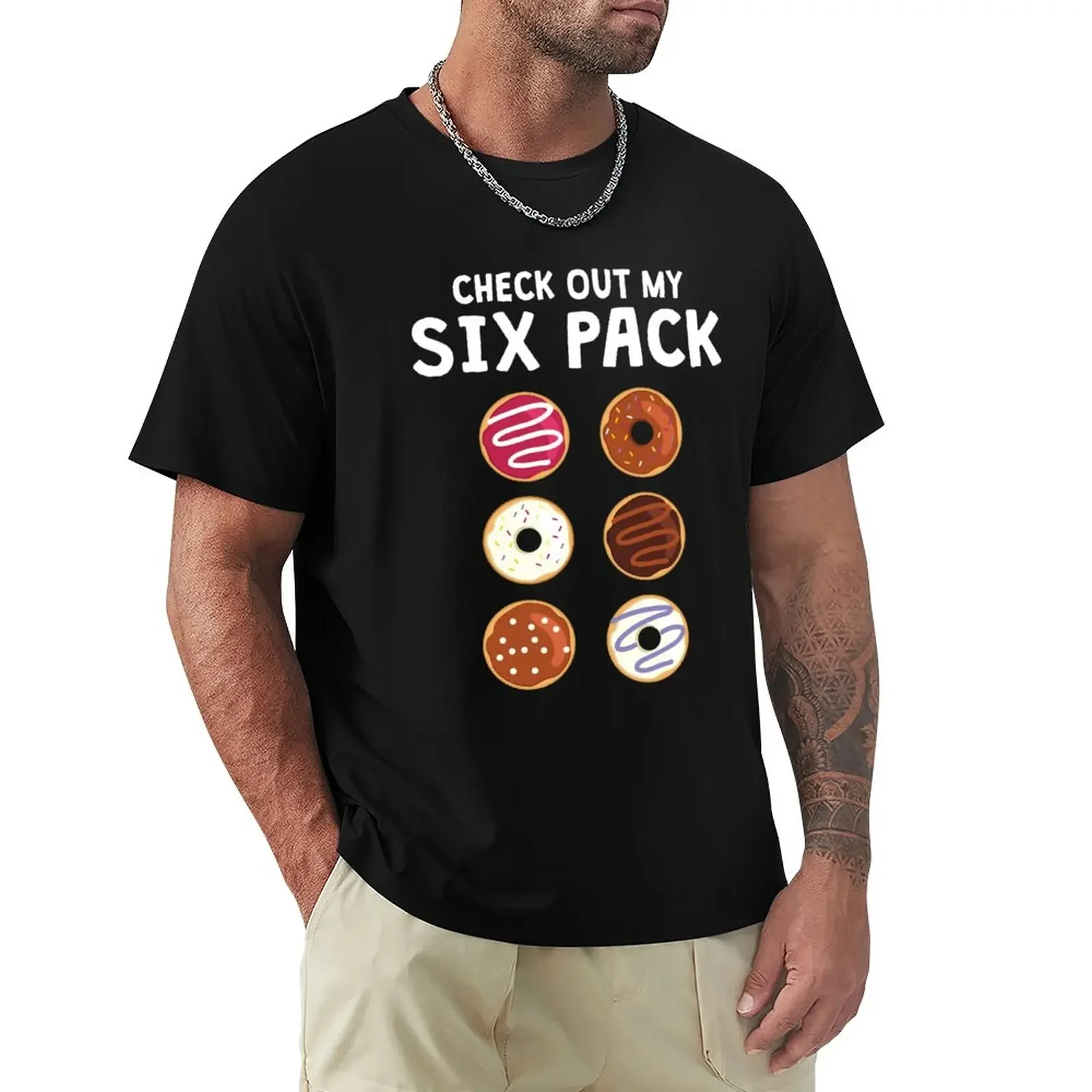 humor t shirt cotton Check Out My Six Pack Funny Donut Fitness Shirt T-Shirt Blouse cute tops men t shirt fashion