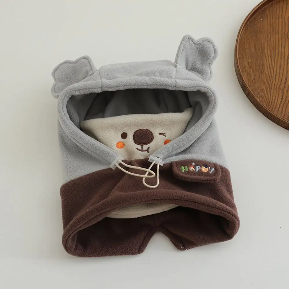 New Warm Fleece Kids Winter Fleece Hat Ear Flaps Cute Animal Integrated Scarf Hat Windproof Pullover Beanie Boys Girls