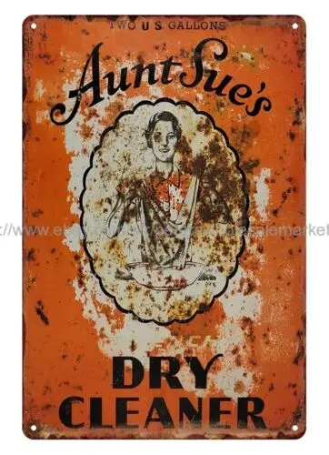 interior design websites AUNT SUE'S French DRY CLEANER metal tin sign