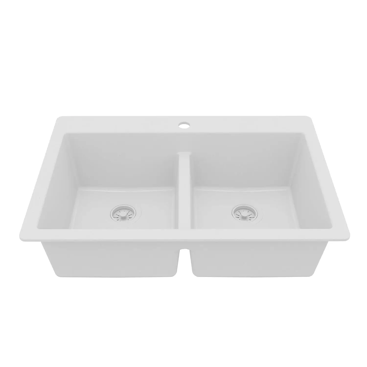 

33 Inch White Quartz Composite Double Bowl Kitchen Sink, Top Mount Drop-In 50/50 Low Divider, Heat & Impact, Customized