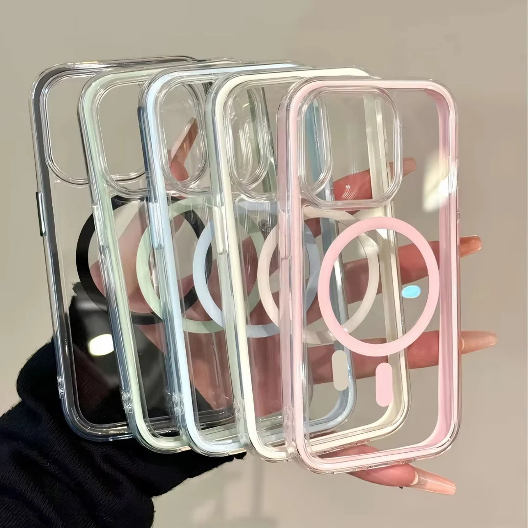 

Candy 2 IN 1 Magnetic For Magsafe Soft Phone Case For iPhone 15 13 17 Pro 16 11 14 12 Pro Max Clear Silicone Shockproof Cover