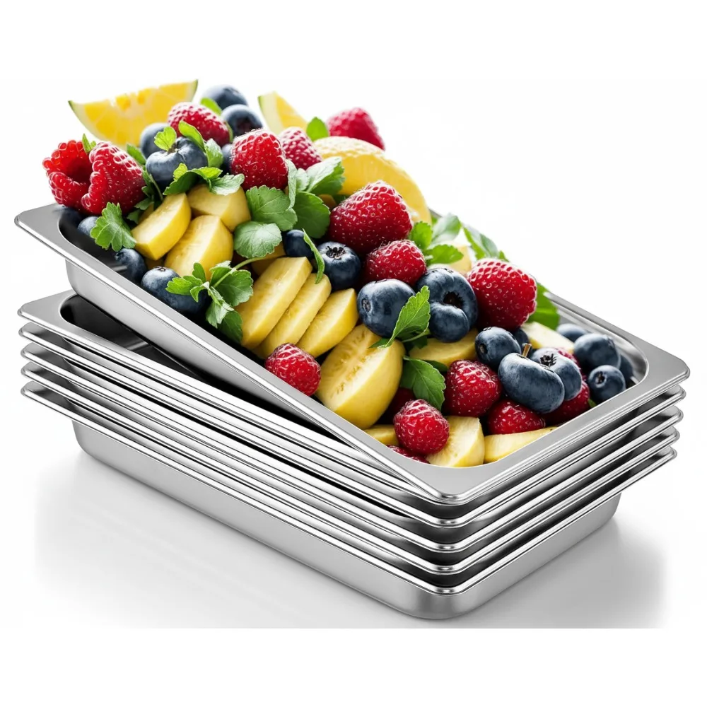 

Full Size 2.5 Inch Deep Stainless Steel Steam Table Pans 6 Pack - Commercial Grade for Restaurants, Hotels & Home Kitchens