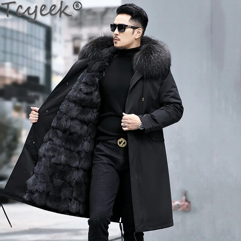 

Tcyeek Warm Fox Fur Liner Detachable Parka Men 23 Winter New Fur Coat Long Clothes Fashion Loose Mens Fur Jacket Fox Fur Collar