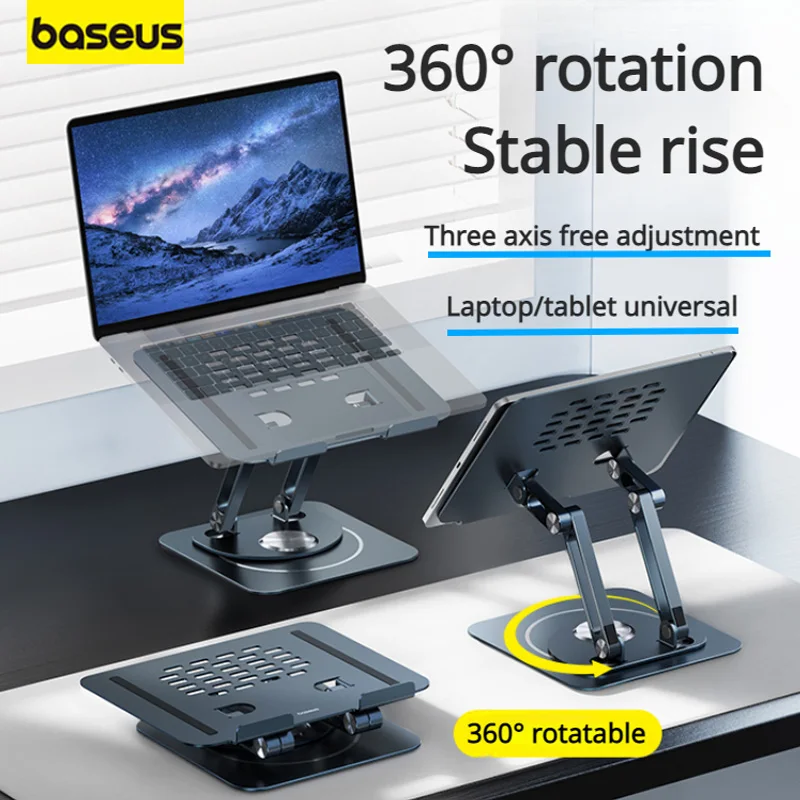 

Baseus Laptop Stand 360° Rotating Table Holder Folding Aluminum Alloy Computer Support Storage Rack Adjustable Portable Bracket