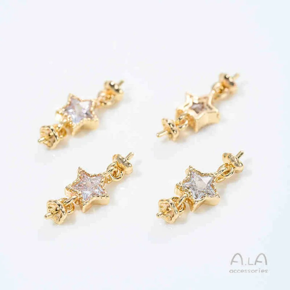 1 قطعة السحر النحاس 14K الذهب اللون الخماسي برأسين حبة حامل موصل DIY بها بنفسك اليدوية لزجة اللؤلؤ مجوهرات اكسسوارات