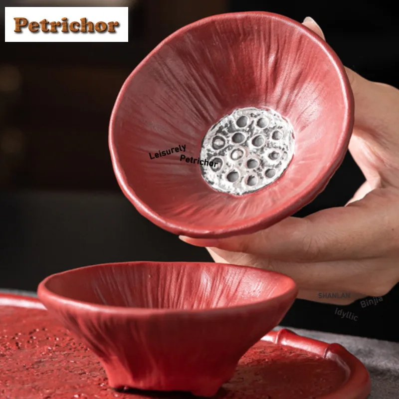 الرسم الفضي لوتس جراب المدينة المحرمة فنجان الشاي الأحمر وعاء الشاي القديم القدح الشاي تذوق كوب شخصي Chazhan ماستر أكواب تشا كرافت