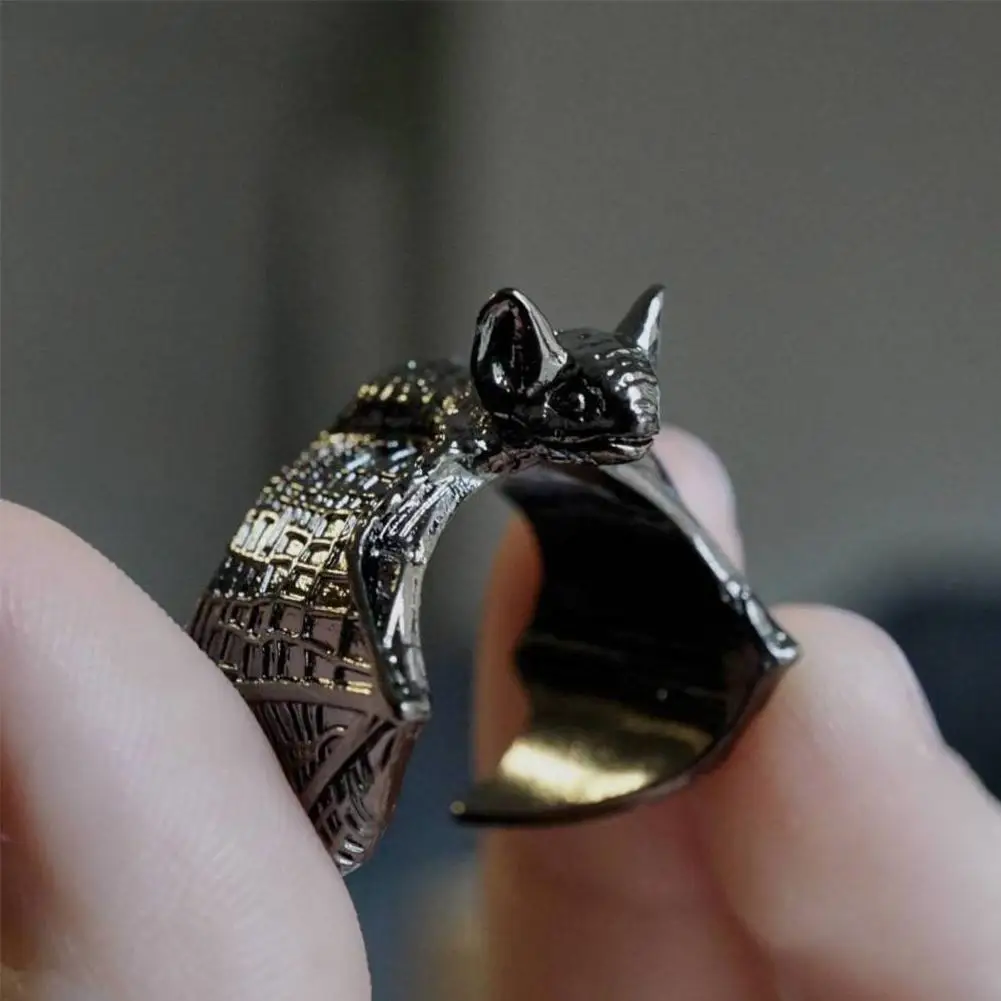 Halloween Vintage Bat Design Rings Women Men Adjustable Opening Rings Punk Finger Rings Halloween Party Cosplay Jewelry Gifts