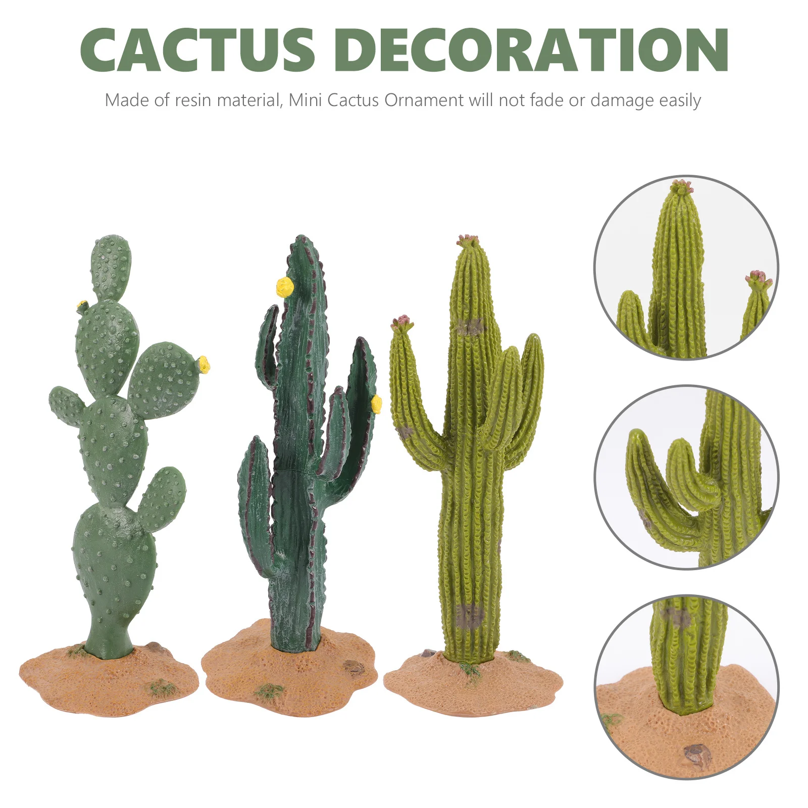 

3Pcs Mini Cactus Ornament Set Creative Simulated Plant Decor for Indoor Outdoor Space Garden Shelf Cabinet Decorative Use