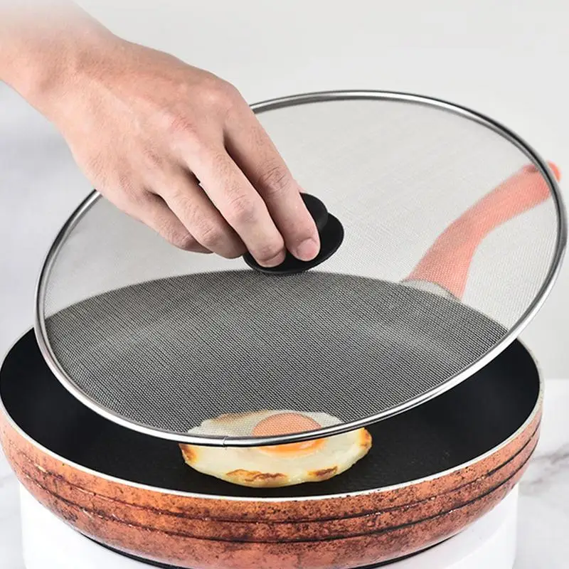 29cm Oil Splatter Screen Anti-slip Stainless Steel Guard Frying Pan Oil Proofing Lid Kitchen Mesh Pot Filter Lid Cooking Tools