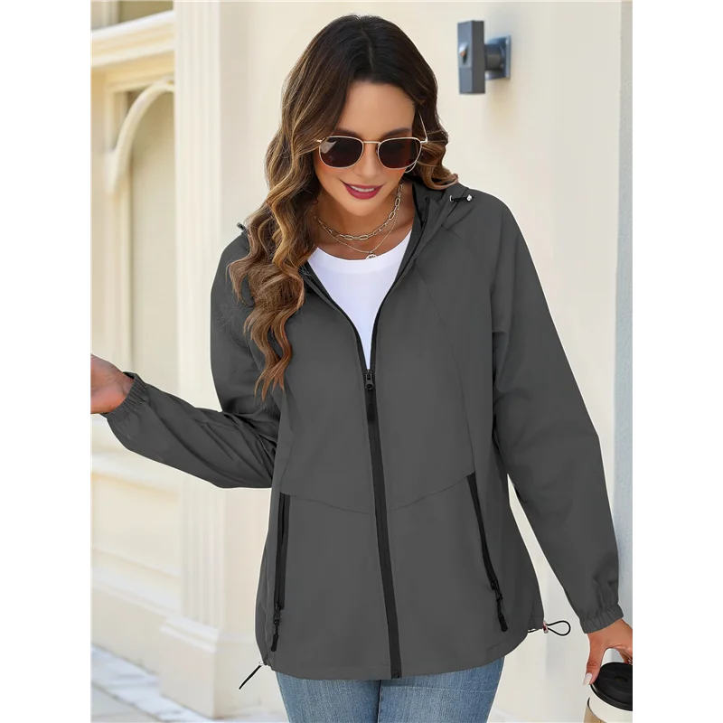 سترة المطر ABFU للنساء سترة واقية مقاومة للماء مع غطاء محرك السيارة معطف واق من المطر قابل للتعبئة مع جيوب