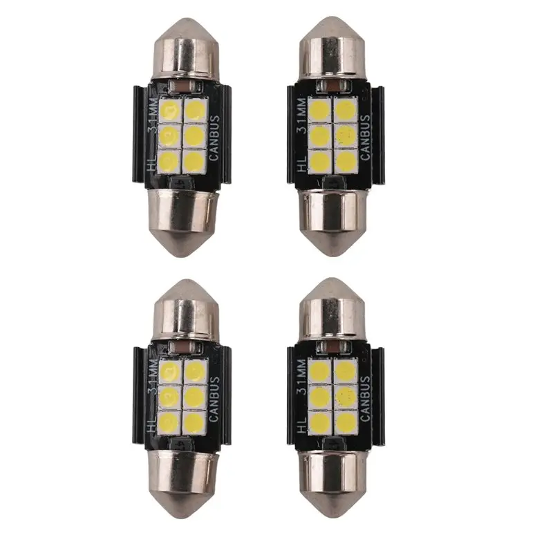 TFTP-LED Bulbs 400 Lumens Black For Interior Car Lights License Plate Dome Map Door Courtesy 31Mm Festoon De3175 6428 Xenon Whit