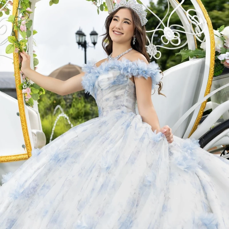 

Light Sky Blue Ball Gown Princess Quinceanera Dresses 2024 3D Flowers Vestidos De 15 Anos Tulle Sweet 16 Birthday Party Gown