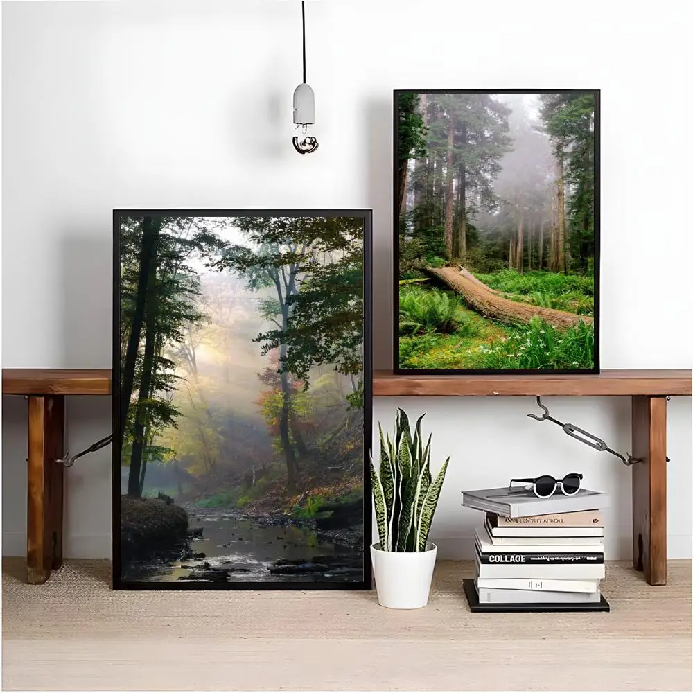 piece of dark green forest fog mountain scenery nature Cheap Home Decor Wall Decoration Sticker Minimalist Room Prop Poster