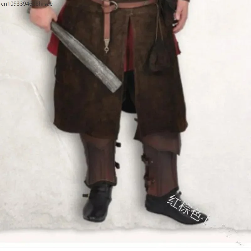 Armatura per gambe in pelle medievale Cavaliere vichingo Grevette pirate Mezze Chaps Copriscarpe gotico Accessorio per costume cosplay Ghetta da uomo