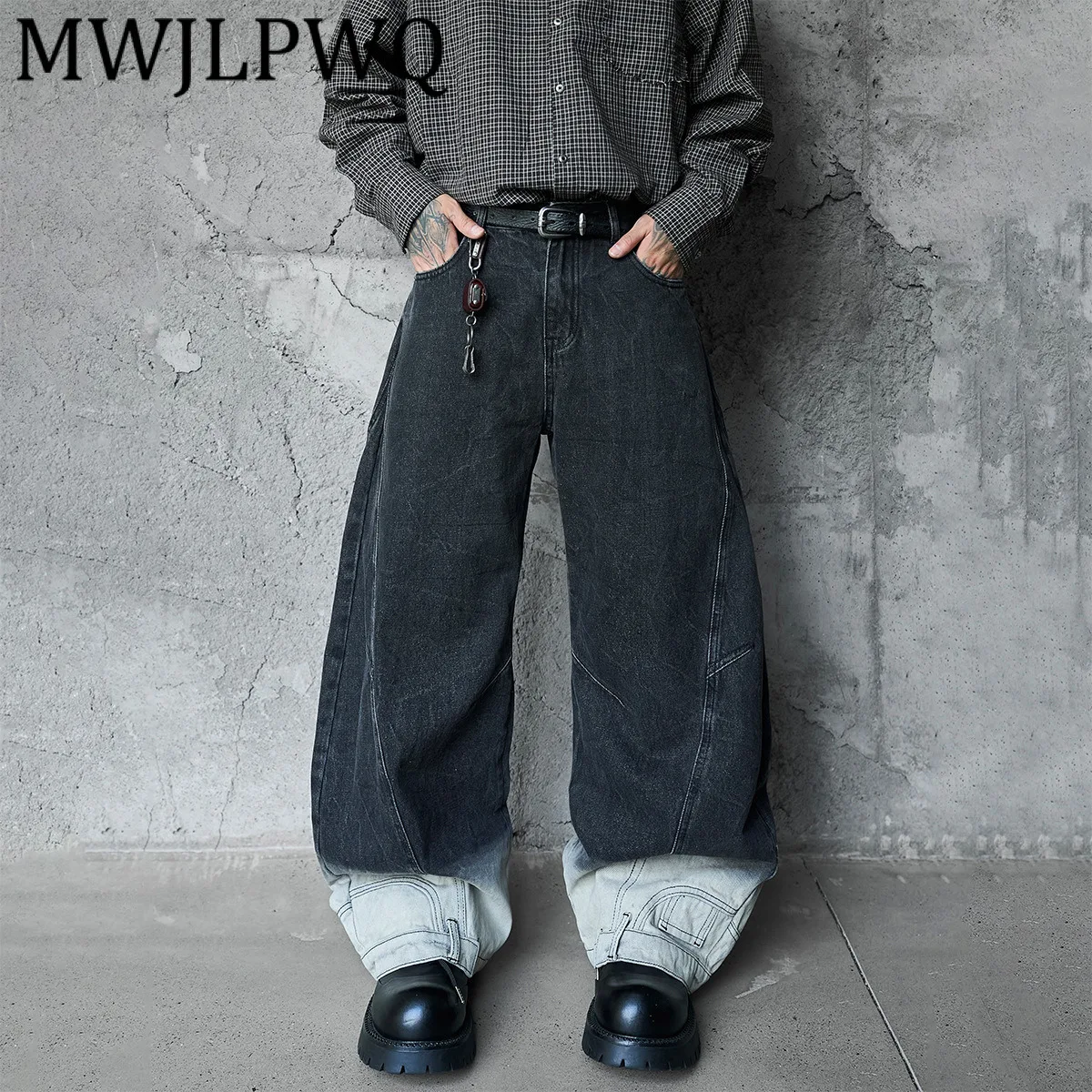 

MWJLPWQ 2023, осенние мужские джинсы с принтом тай-дай в стиле RO, широкие брюки в американском стиле High Street с градиентным цветом, 21205