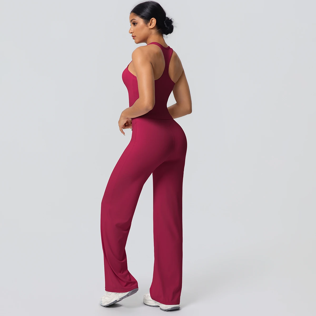 Frauen Sport Yoga Set Gym Schnell Trocknend Pfirsich Butt Yoga Hosen Einfarbig Schlank Schöne Zurück I-förmigen weste Yoga Set – Detail 39