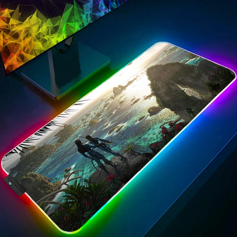 Tappetino per mouse RGB Bordo bianco Kawaii Avatar Tappetino per computer di tipo velocità per lettori e-sport Tastiera per laptop Tappetino per mouse LED Tappetino da scrivania