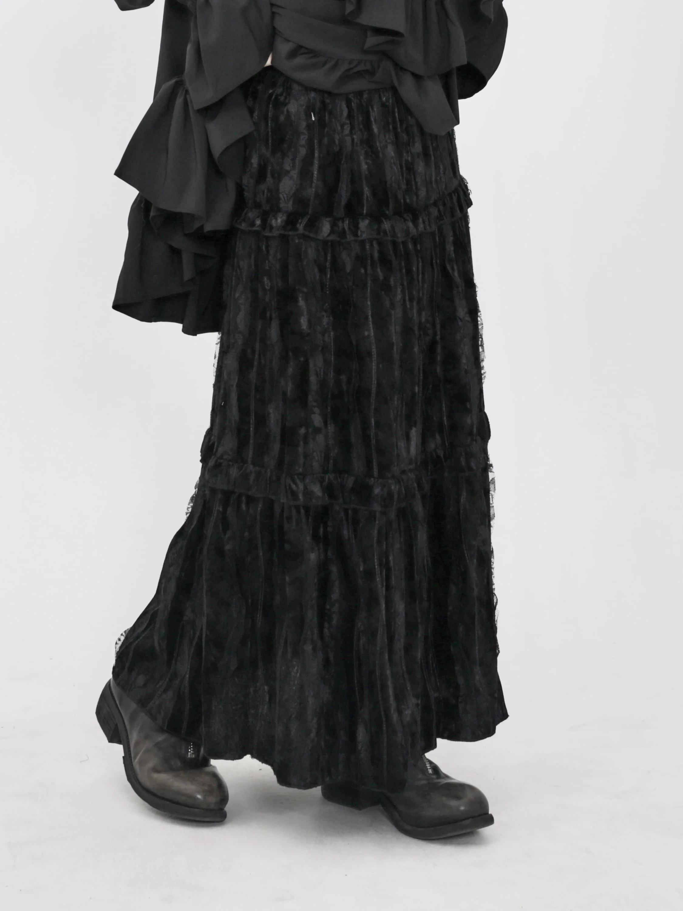 

Velvet Skirt Women's Midi Skirt Pleated A-Line Vintage Style Dark Black Elastic Waist Slimming Effect Winter Atmosphere Sensa...