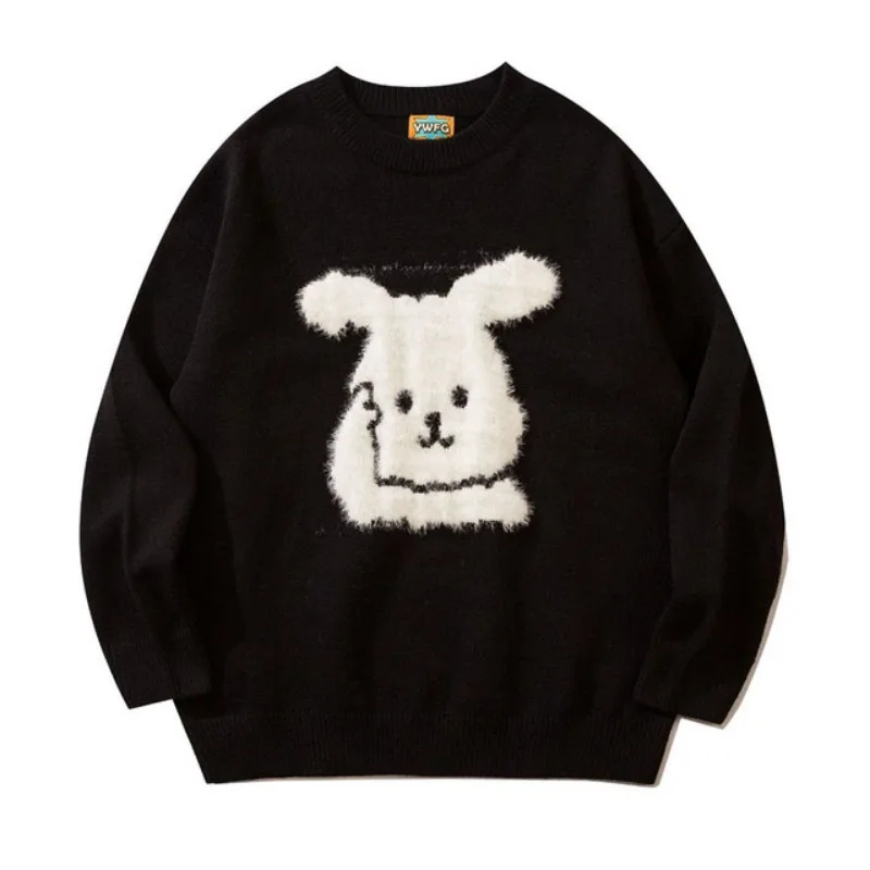 Mens Sweater Japanese Harajuku Women Cute Rabbit Plush Knitted Jumper Streetwear Fashion Casual Loose Pullovers Autumn Unisex