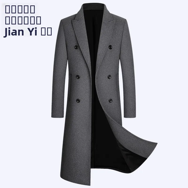 

Men's Woolen Coat Long Winter Outerwear Double Breasted Windbreaker High End Faionable Busin Casual Sle Stand Fit