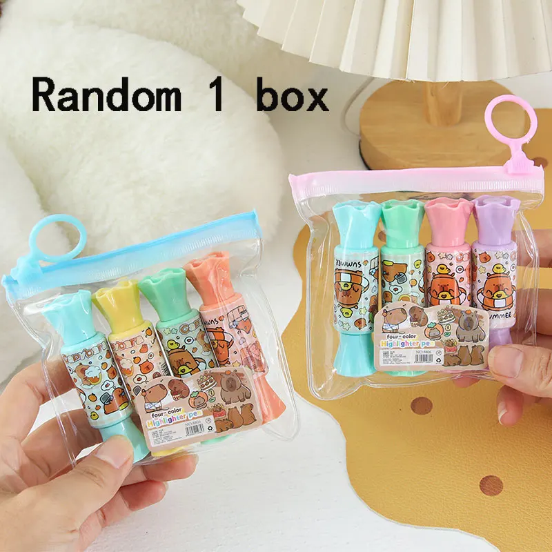 

4Pcs Cute Highlighters Set Student Supplies Double Headed Candy Mini Marker Pens Kids Stationery Students Drawing Painting Tool