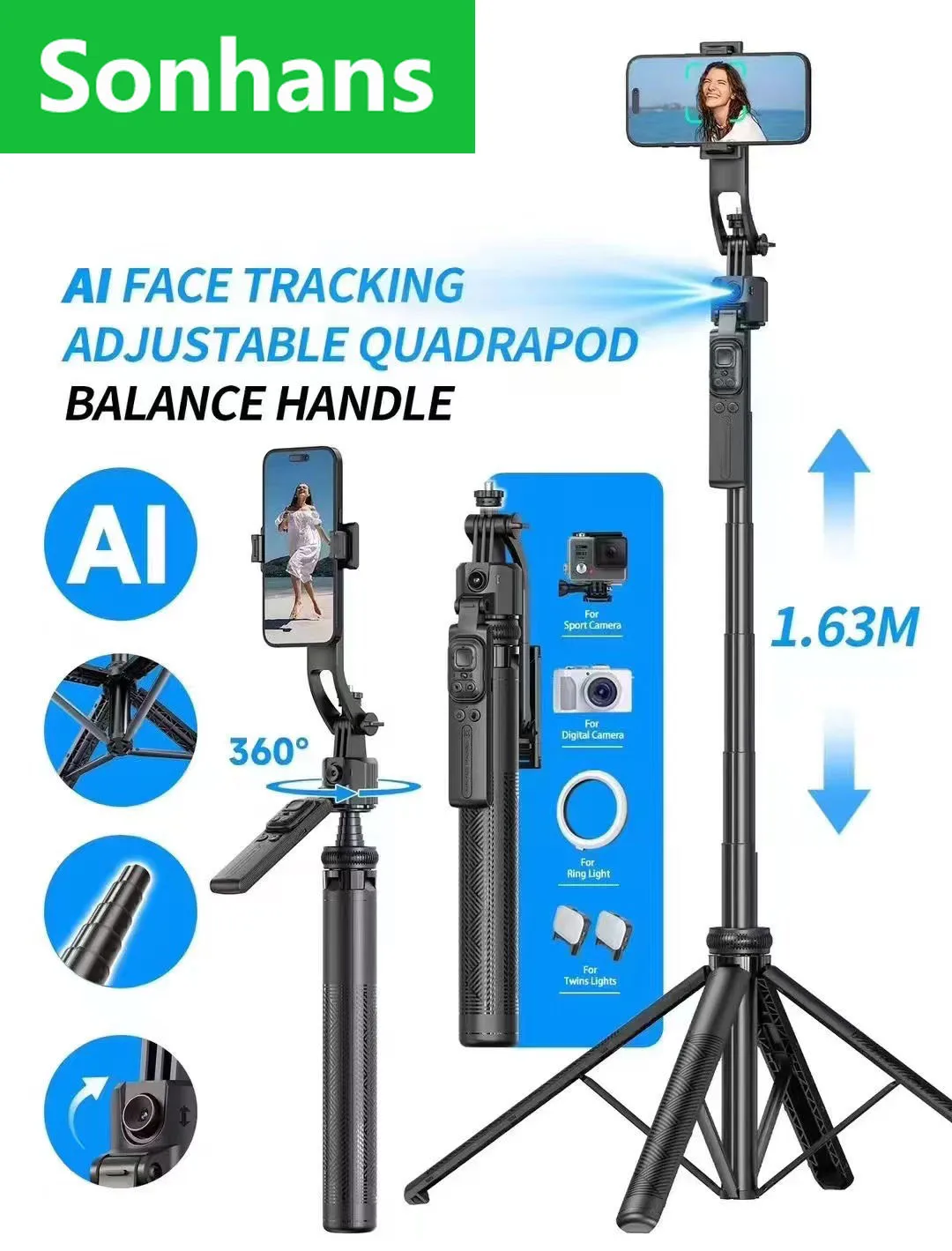 

C17 Intelligent AI Face Tracking Follow Shot Handheld Gimbal Bluetooth Shooting Quadrupod Selfie Stick Cell Phone Stabilizer