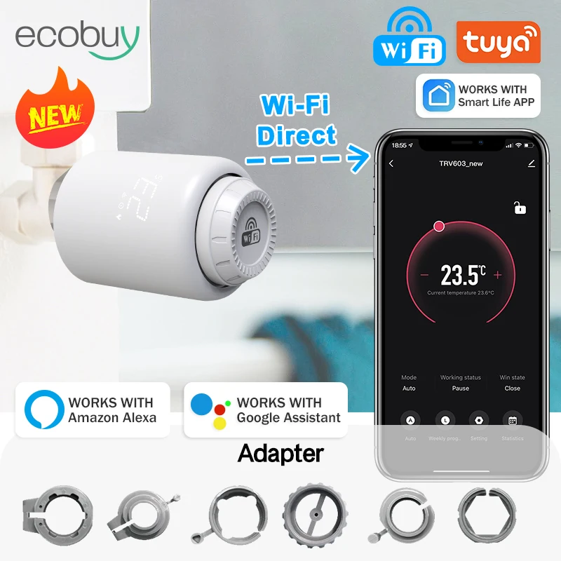 Tuya Smart Home Wifi Thermostatic Valve Radiator Smart Valve  Digital Temperature Controller Alexa Google Home Smart Life