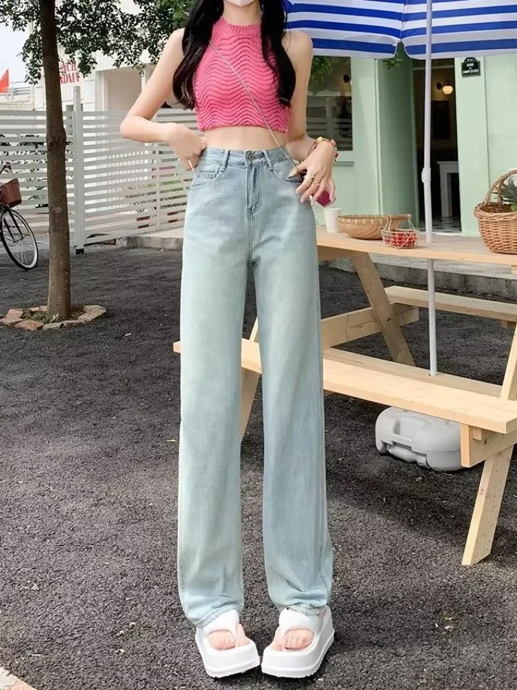 Autumn Jeans Women Full Length Korean Style Schoolgirls Daily Plus Velvet Chic Simple Retro Straight Trousers Comfortable Y2K